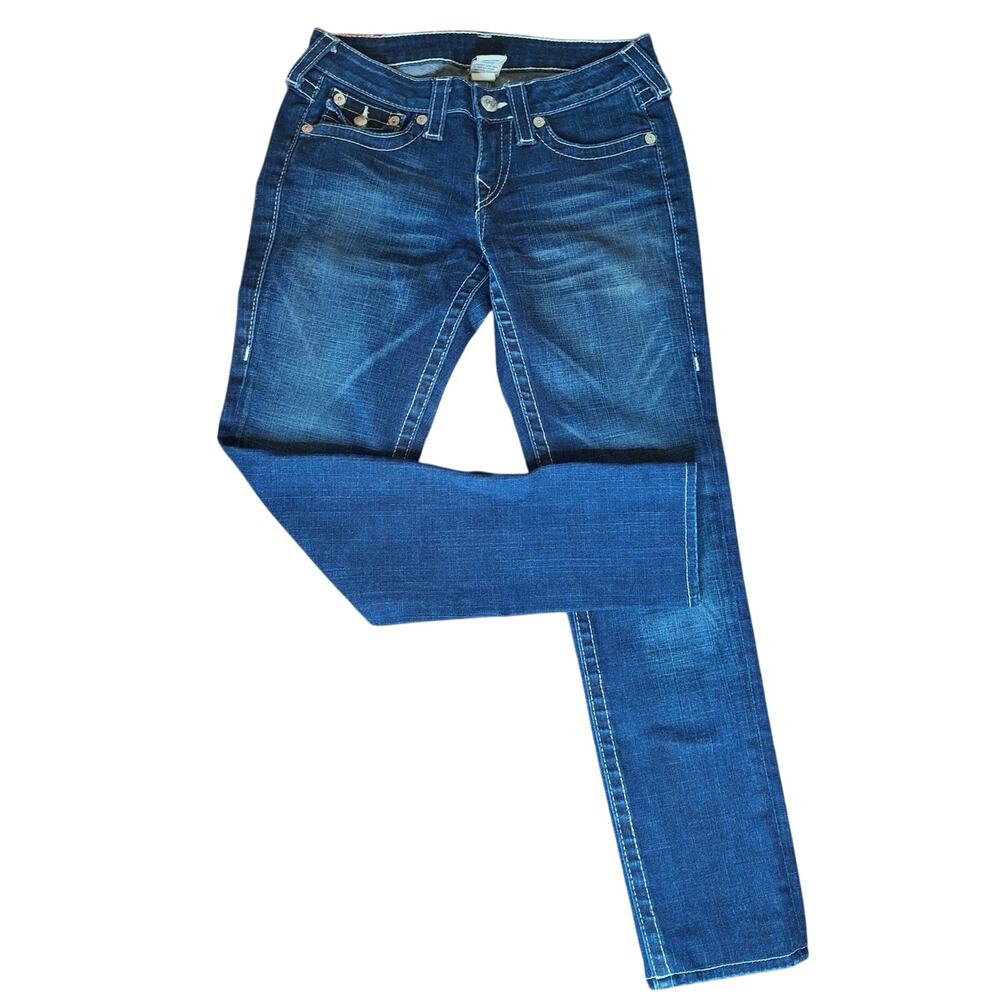 True Religion Womens Size 28 Jeans Julie Skinny Dark Wash Flap Pocket USA EUC